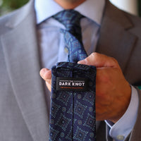 Navy, Turquoise & White Geometric Foulard Patterned Silk Tie 