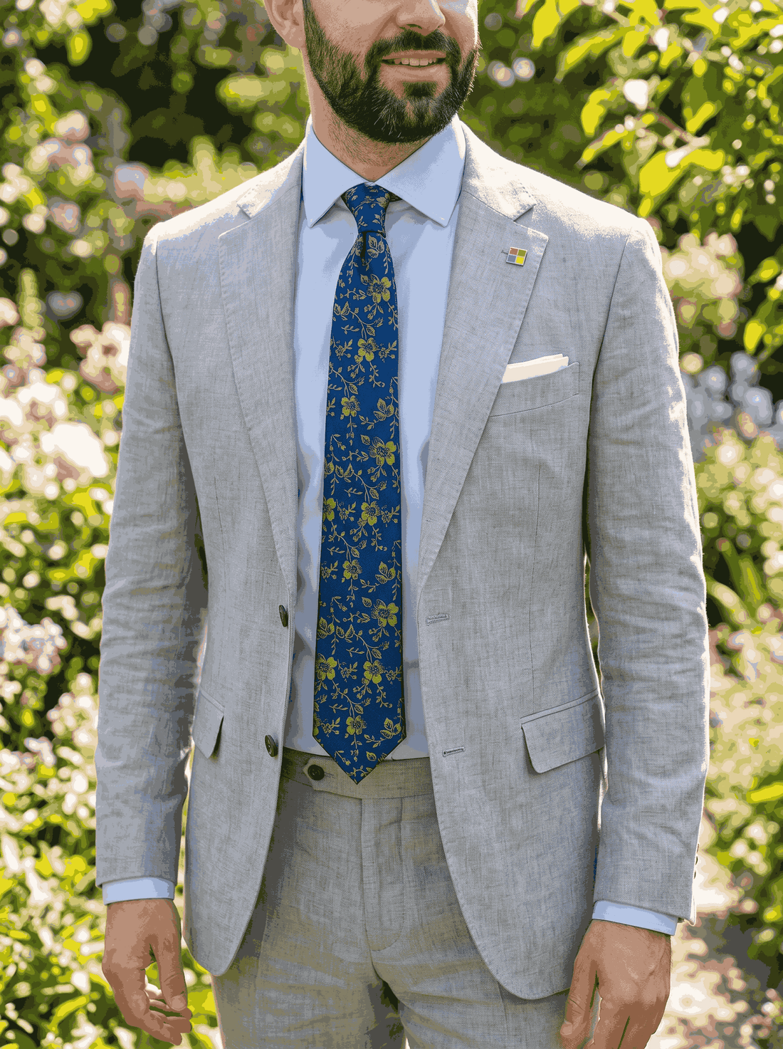 Blue & Light Green Floral Skinny Tie 