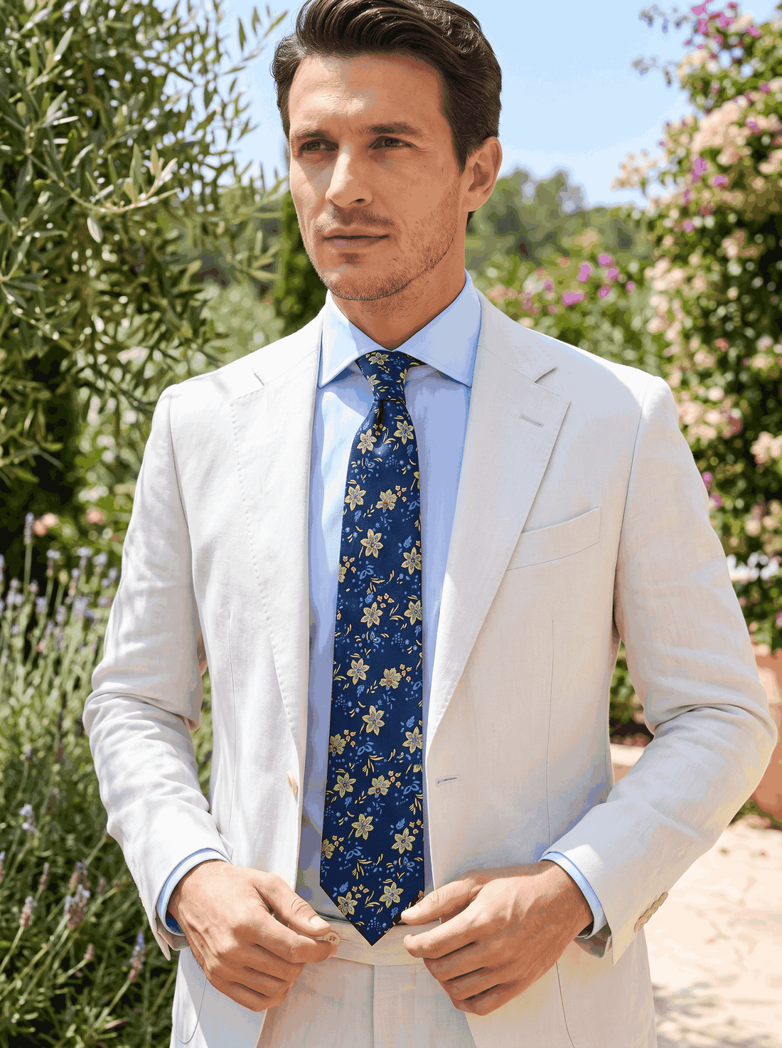Navy & Yellow Floral Silk Tie 