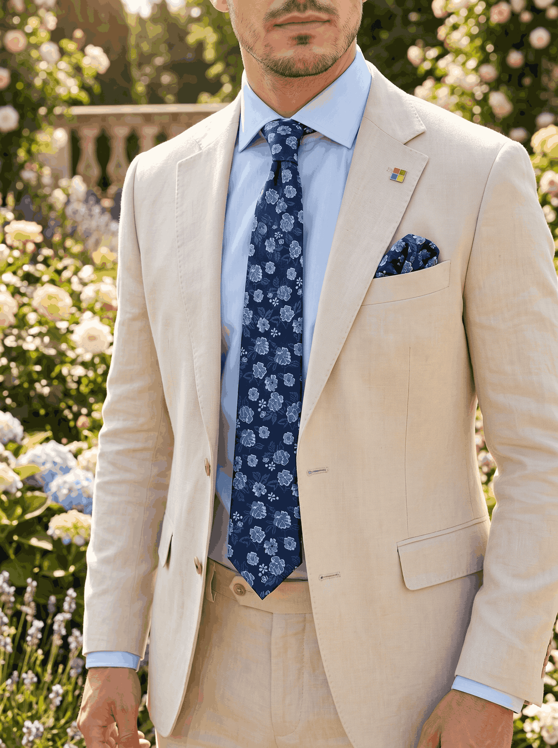 Navy & Light Blue Floral Skinny Tie
