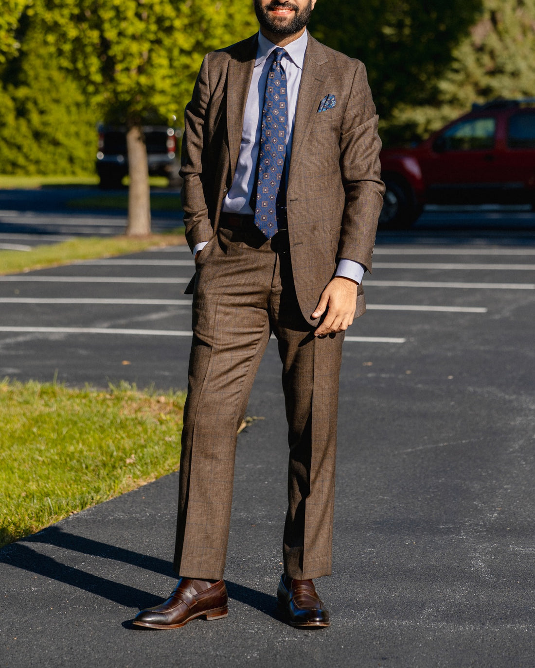 Navy & Bronze Geometric Foulard Silk Tie