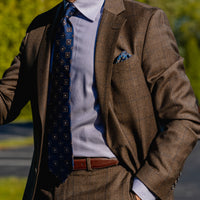 Navy & Bronze Geometric Foulard Silk Tie