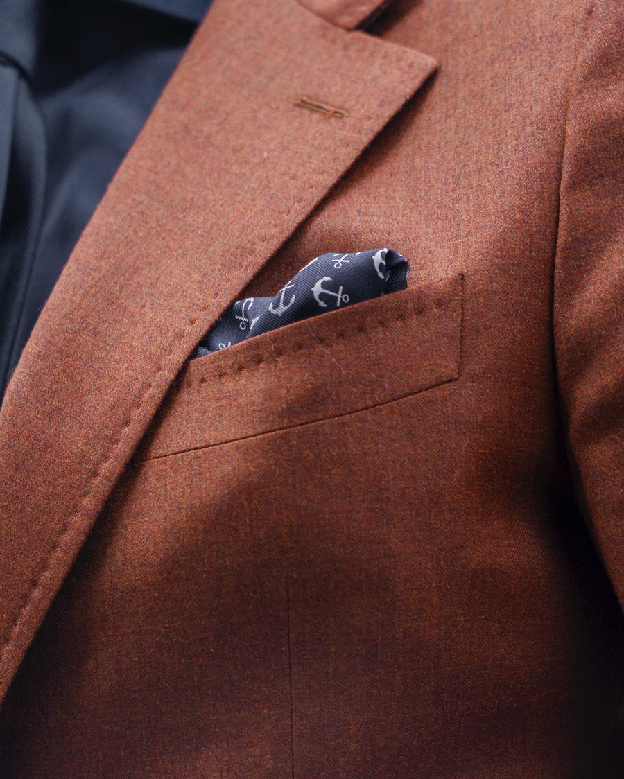 Black, White & Grey Anchor Silk Pocket Square