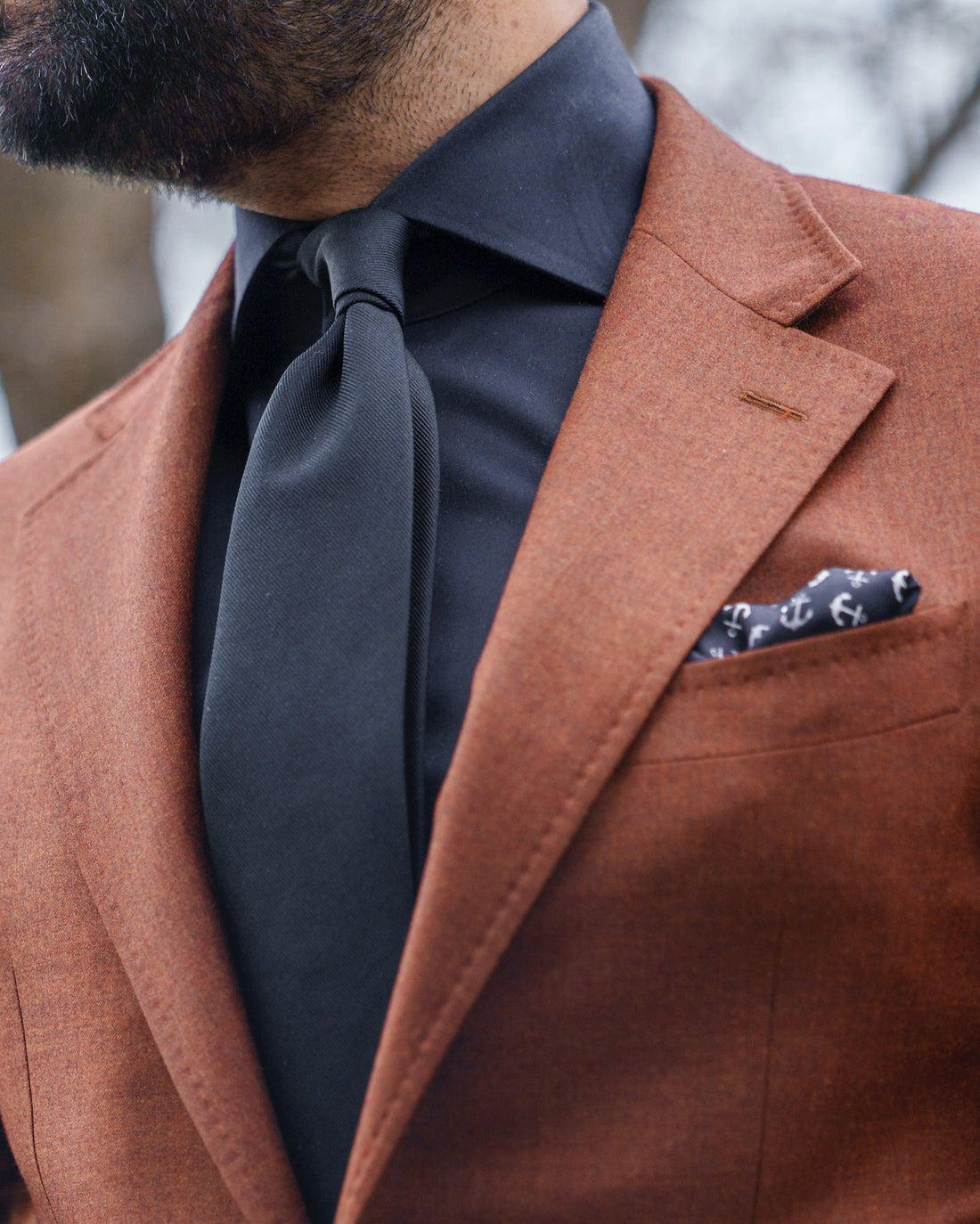 Black, White & Grey Anchor Silk Pocket Square 