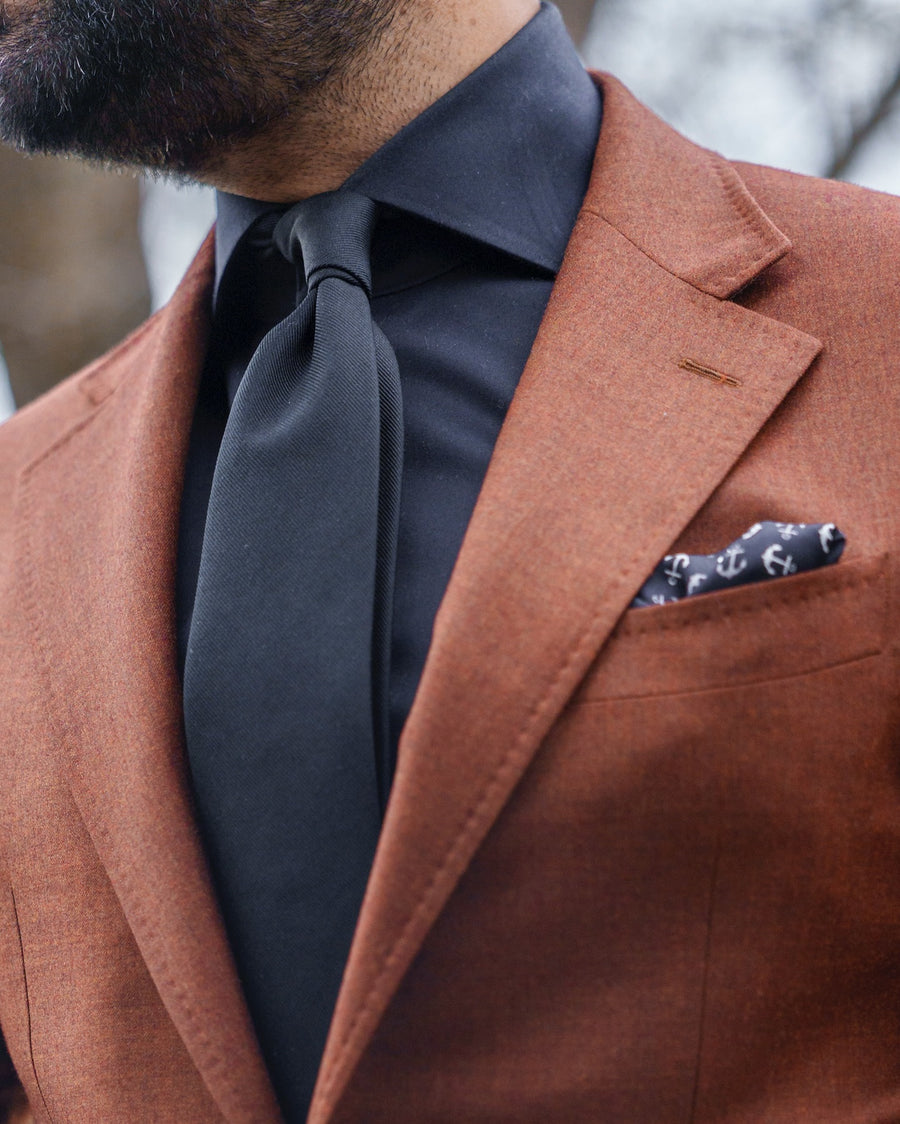 Black, White & Grey Anchor Silk Pocket Square 