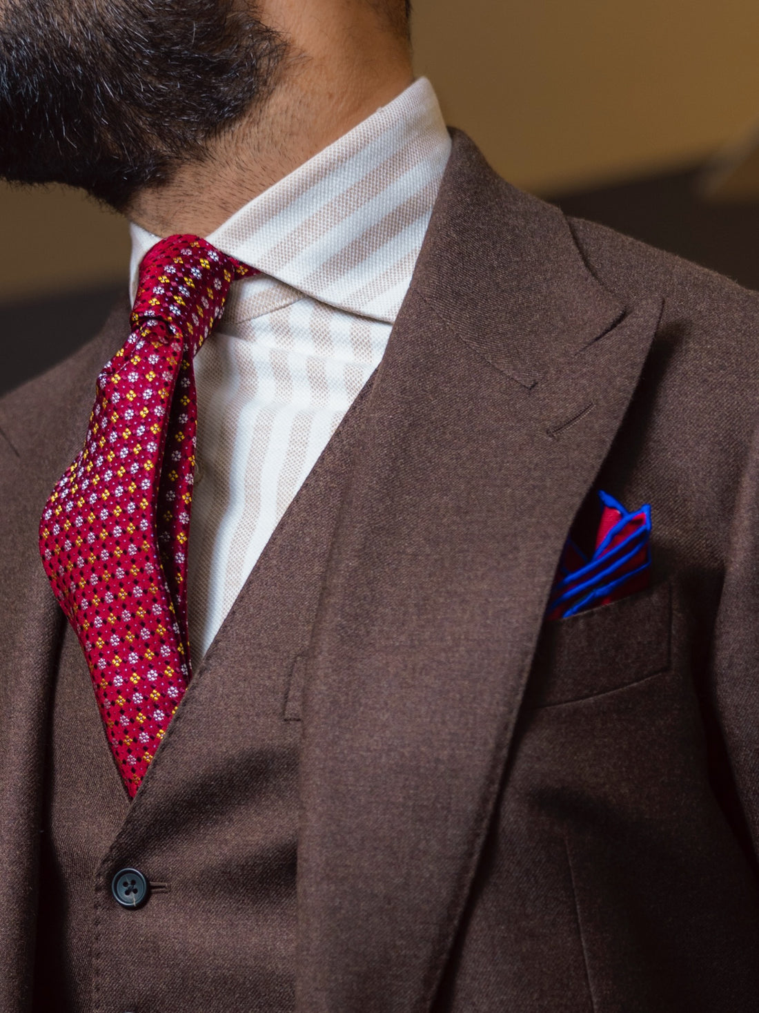 Burgundy & Silver Geometric Foulard Patterned Silk Tie 