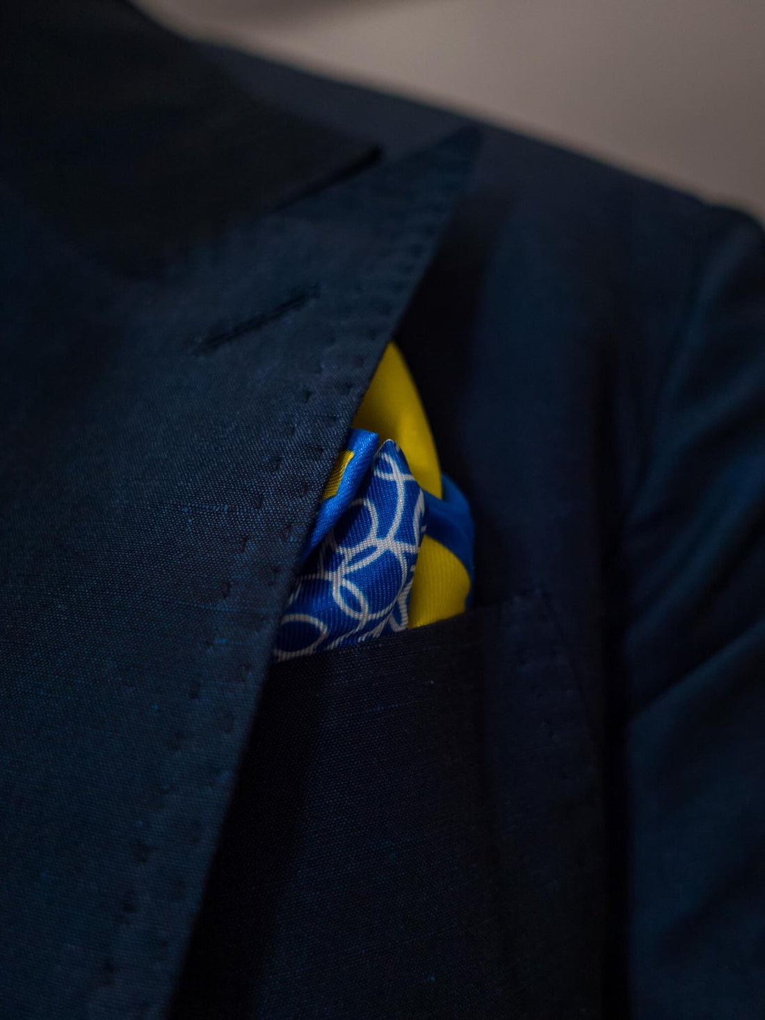 Yellow & Blue Foulard Silk Pocket Square