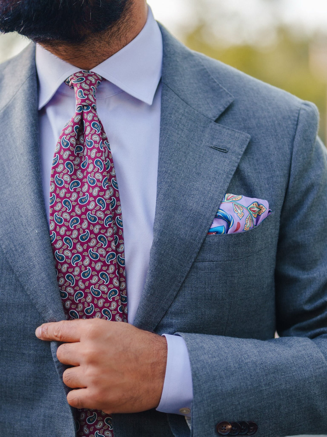 Lilac Floral Silk Pocket Square 