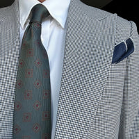 Olive Green & Bronze Geometric Pattern Foulard Silk Tie