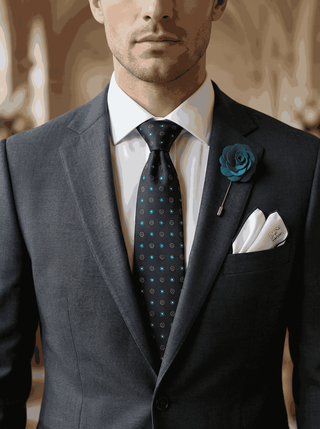Men's Wedding Groom & Groomsmen Set | Turquoise & Navy Ties & Accessories