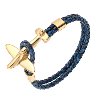 Blue & Black Leather Airplane Clasp Bracelet