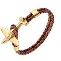 Tan Leather Airplane Clasp Bracelet
