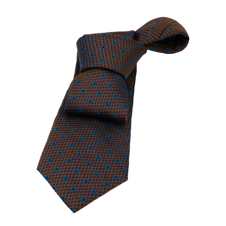 Brownish Gold & Blue Paisley Silk Tie