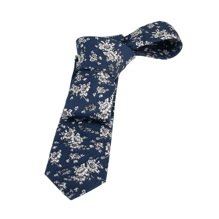 Amherst Floral Cotton Tie, Navy / White / Grey