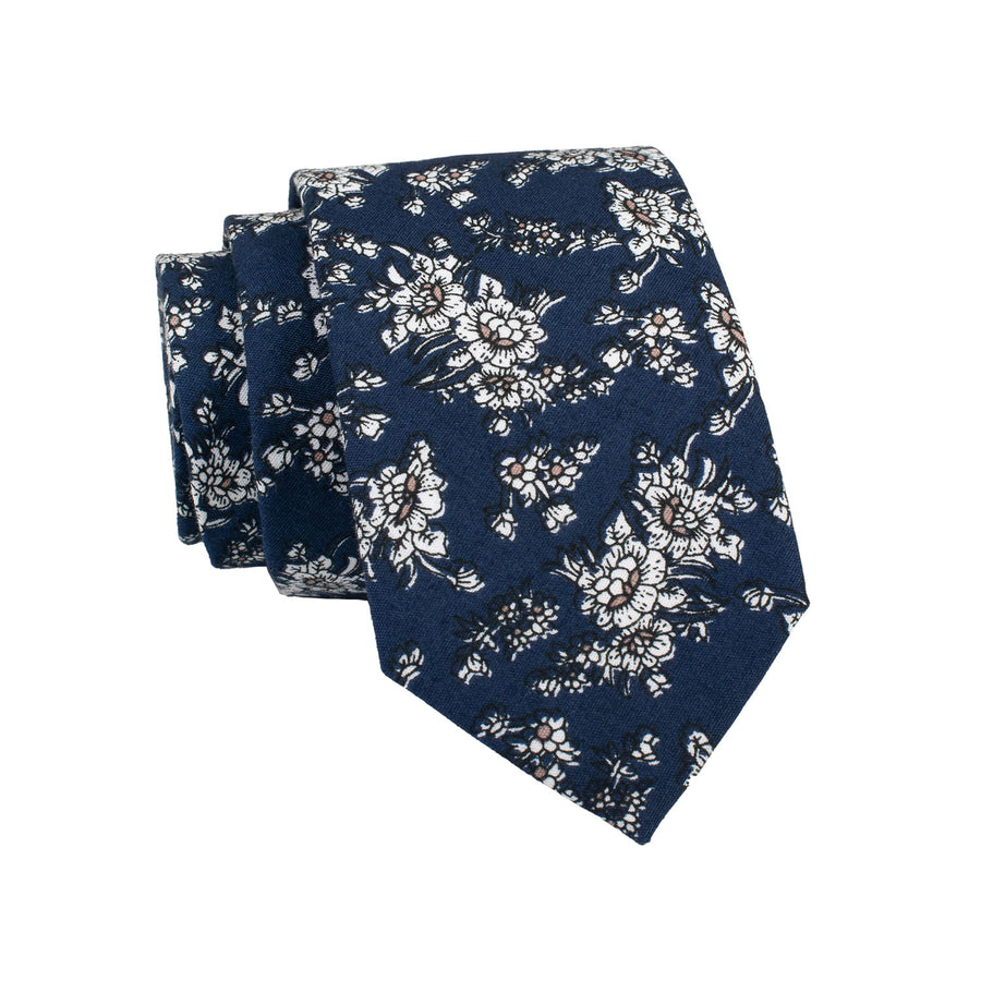 Amherst Floral Cotton Tie, Navy / White / Grey
