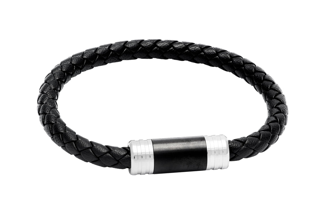Black Leather Bracelet Stainless Steel