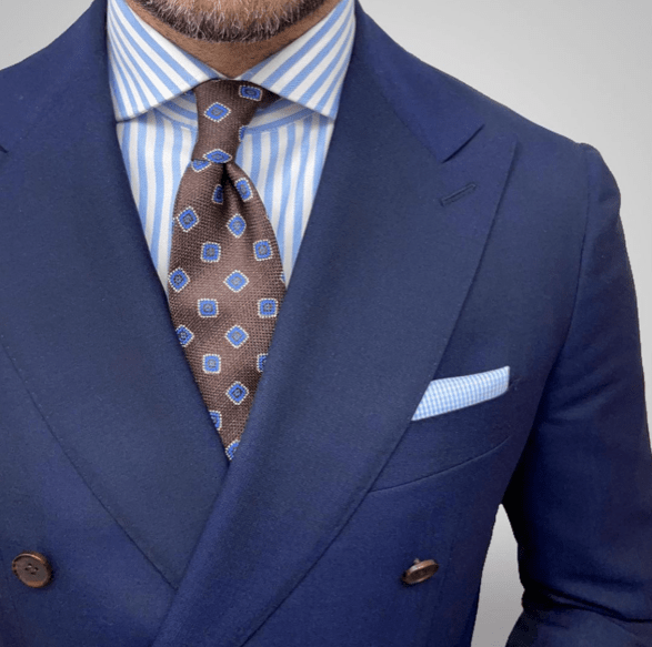 Brown & Blue Geometric Foulard Silk Tie