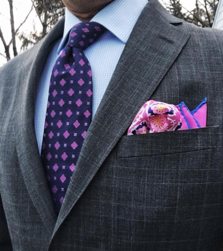 Pink & Purple Foulard Silk Pocket Square