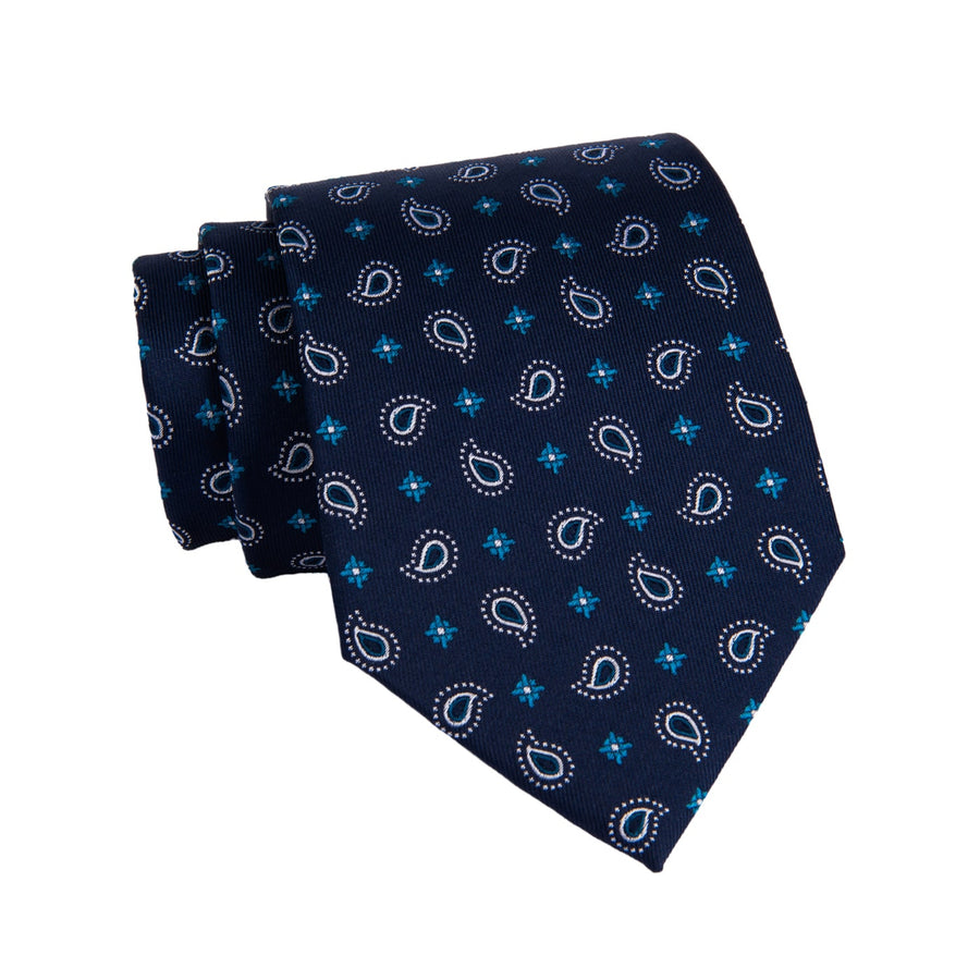 Navy & Turquoise Paisley Silk Tie