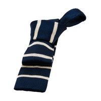 Navy & White Striped Skinny Knit Tie