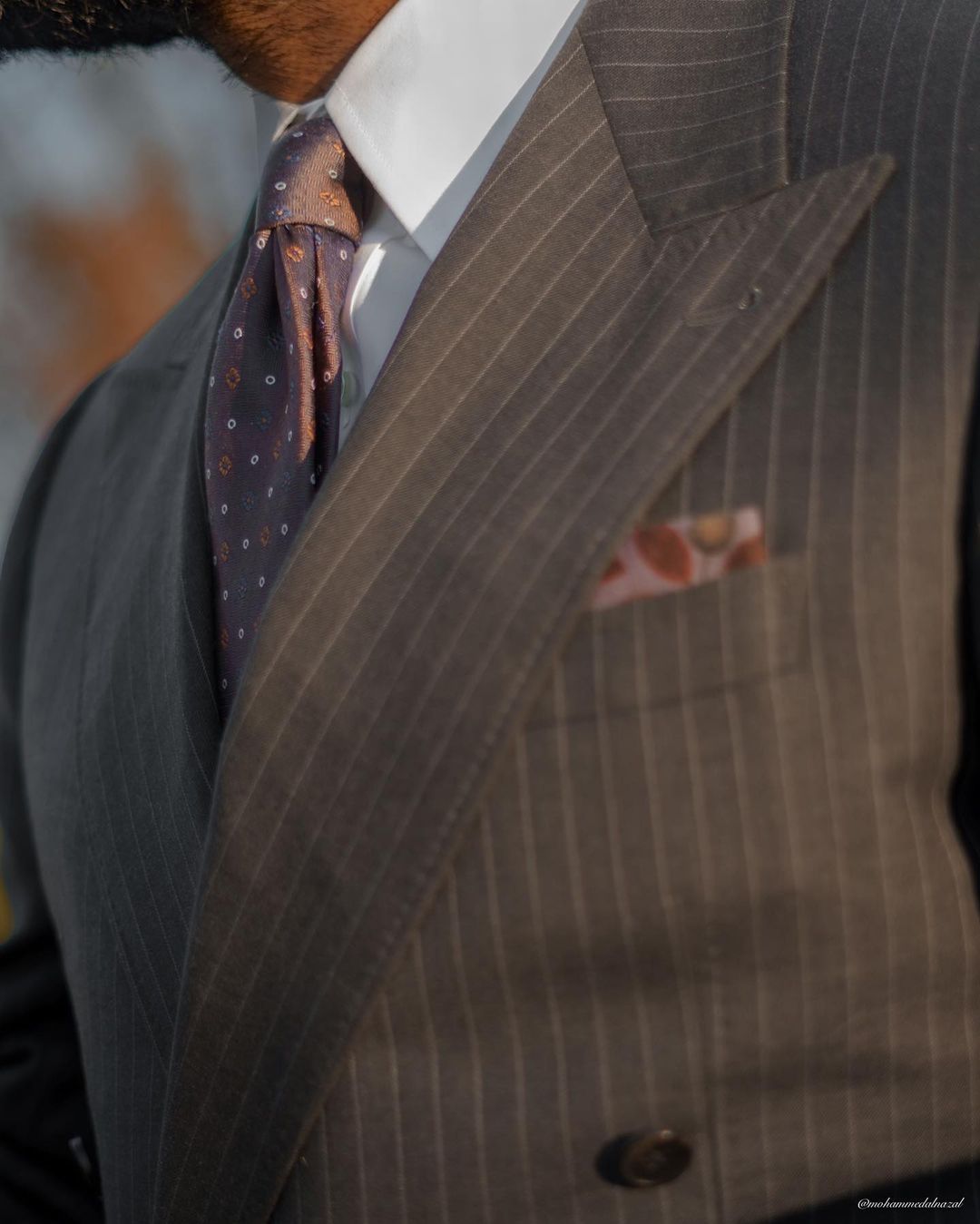 Brown, Navy & Orange Foulard Silk Tie
