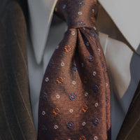 Brown, Navy & Orange Foulard Silk Tie