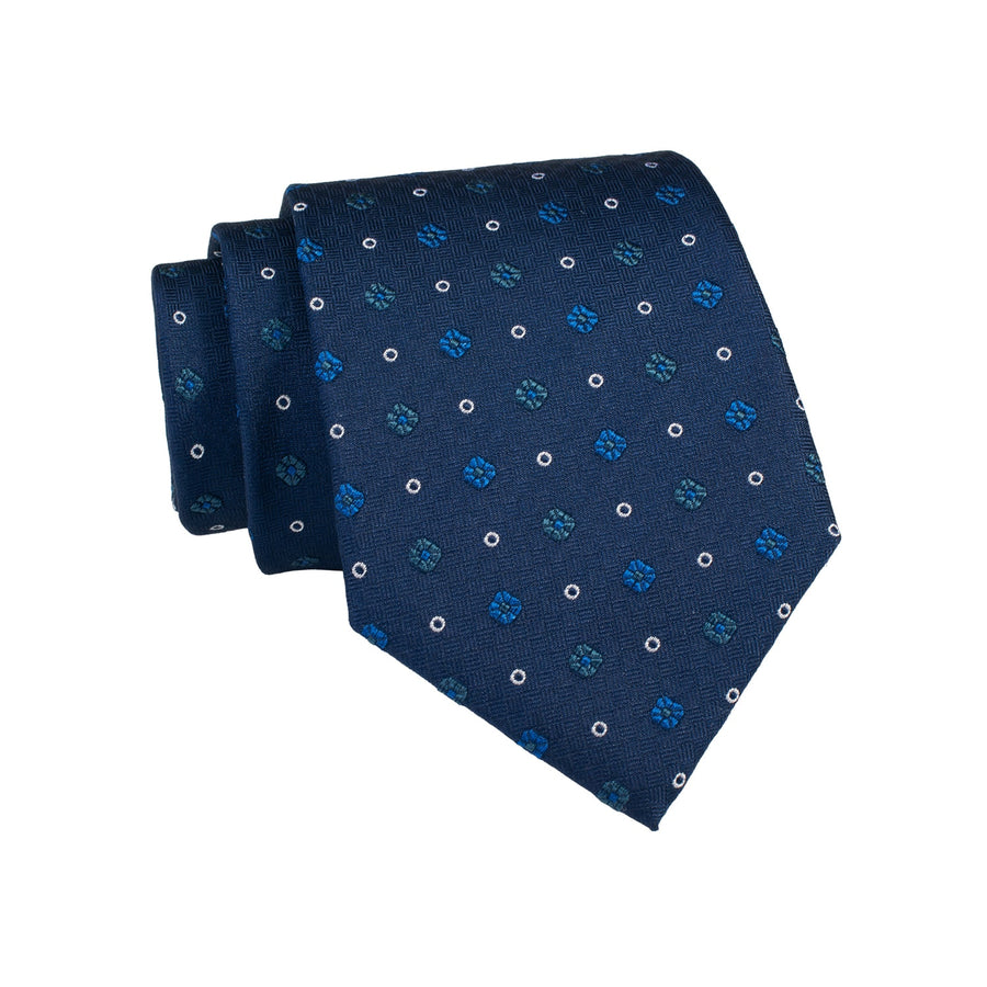 Bennington Foulard Silk Tie, Navy / Blue / Turquoise
