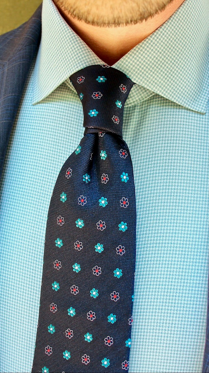 Navy & Turquoise Premium Silk Tie