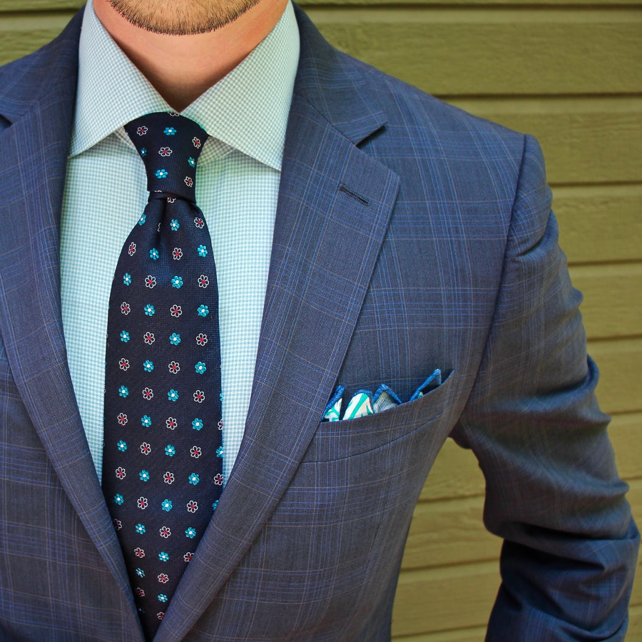 Navy & Turquoise Foulard Silk Tie