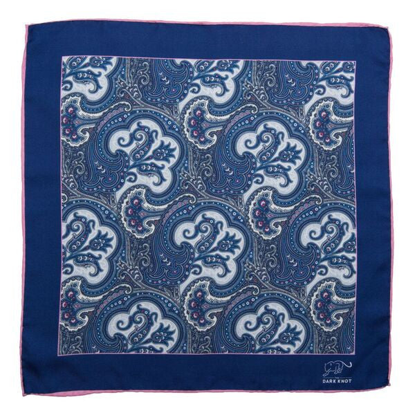 Blue & White Paisley Silk Pocket Square