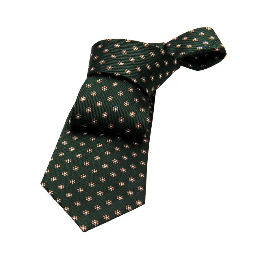 Olive Green & Brown Foulard Silk Tie