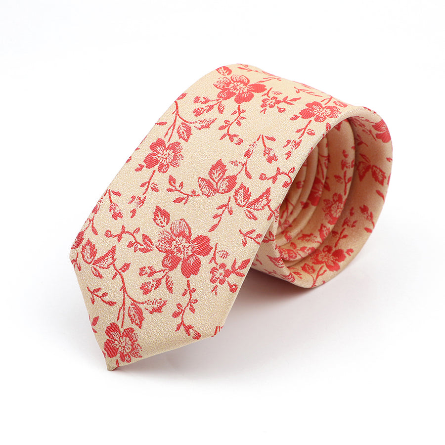 Bonita Springs Floral Skinny Polyester Tie, Cream / Red