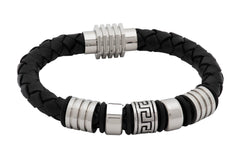 Black Leather Stainless Steel Bracelet