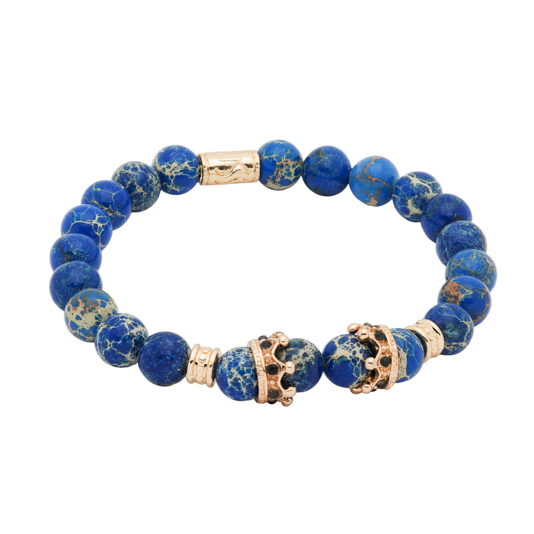 Blue Regalite Gold Crown Beaded Bracelet