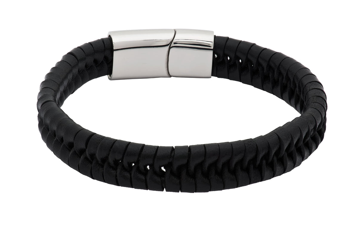 Cupertino Black Leather Stainless Steel Bracelet – The Dark Knot
