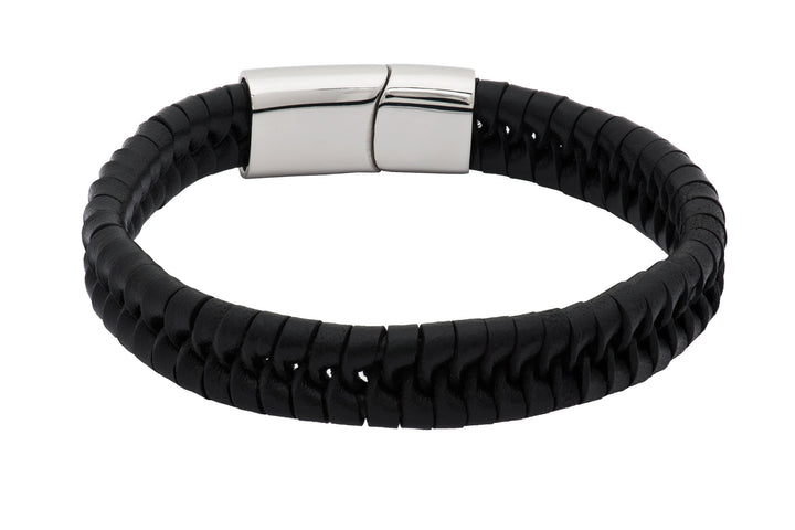 Black Leather Stainless Steel Bracelet