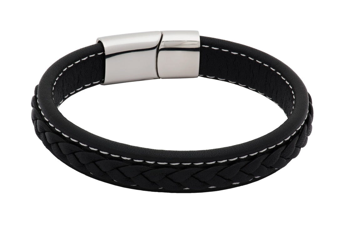 Black Leather Stainless Steel Bracelet