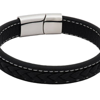 Black Leather Stainless Steel Bracelet
