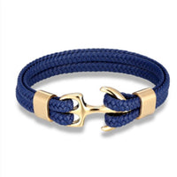 Navy & Gold Leather Anchor Bracelet