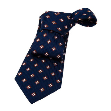 Brown & Navy Foulard Silk Tie