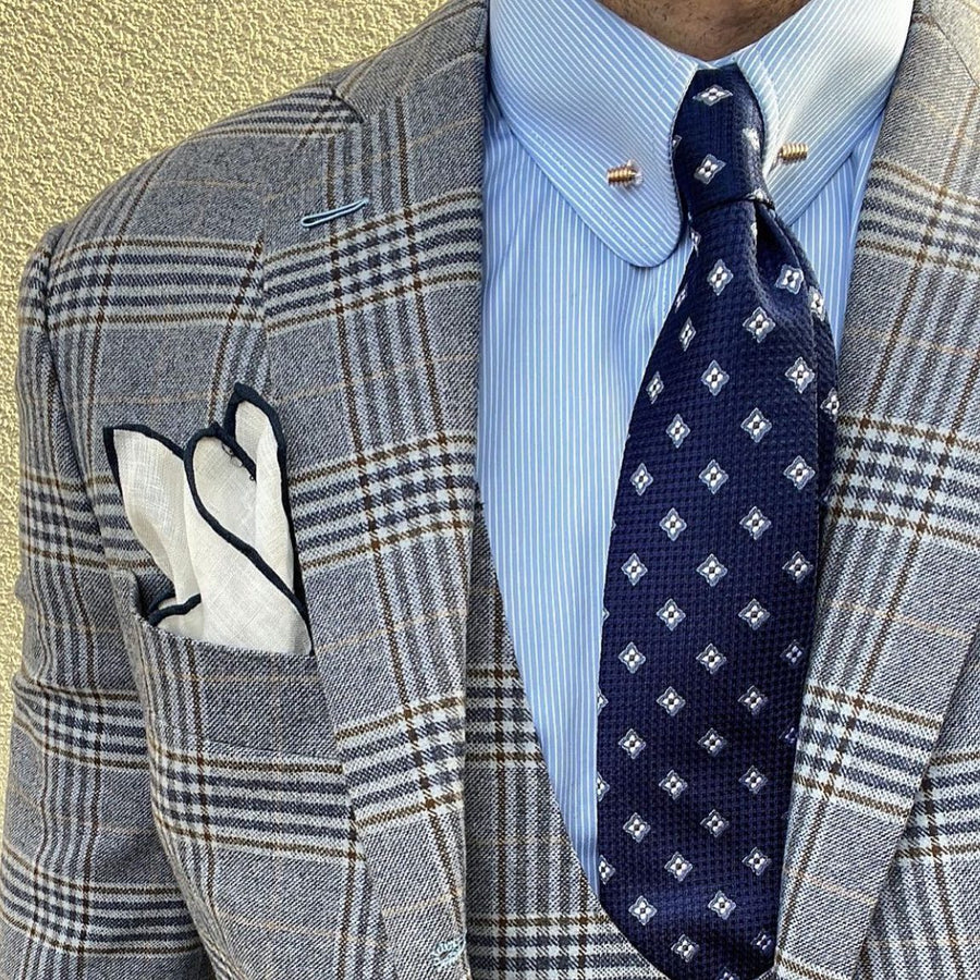 Navy & Blue Geometric Foulard Silk Tie