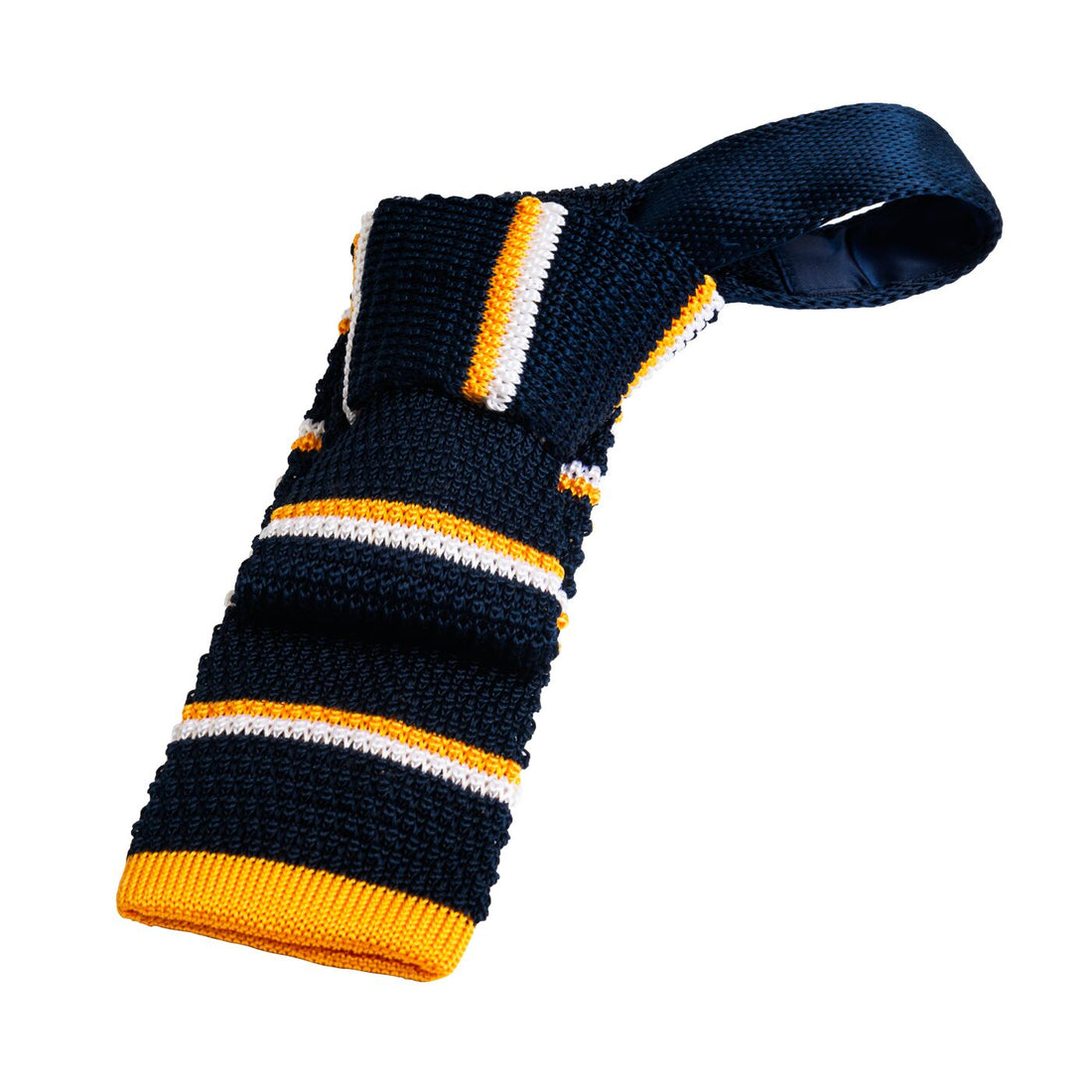 Navy & Yellow Striped Knitted Silk Tie