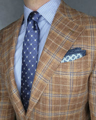 Bluish Grey & Silver Geometric Foulard Patterned Silk Tie