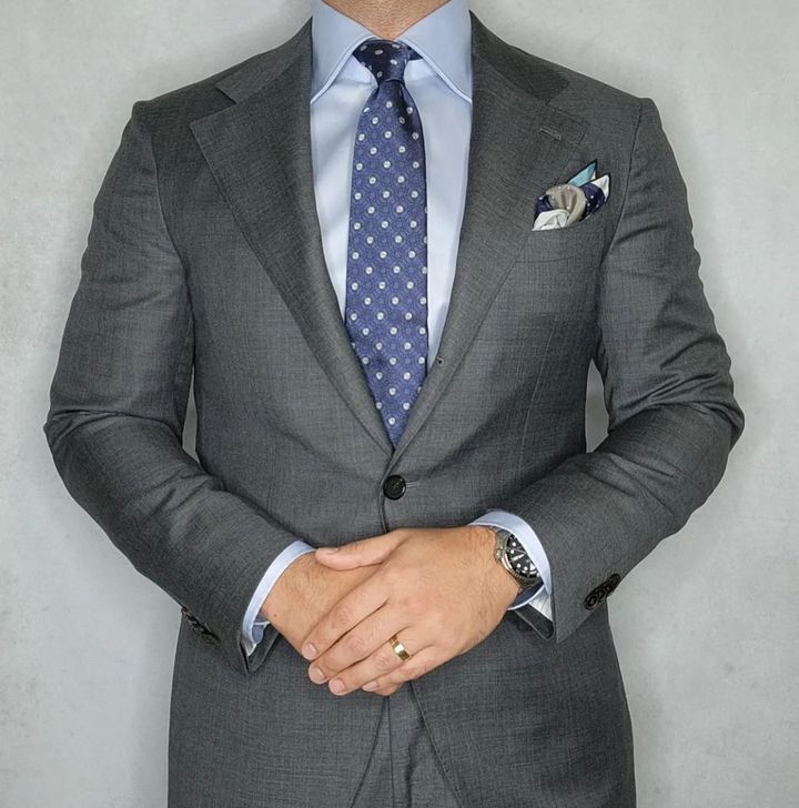 Bluish Grey Geometric Foulard Silk Tie