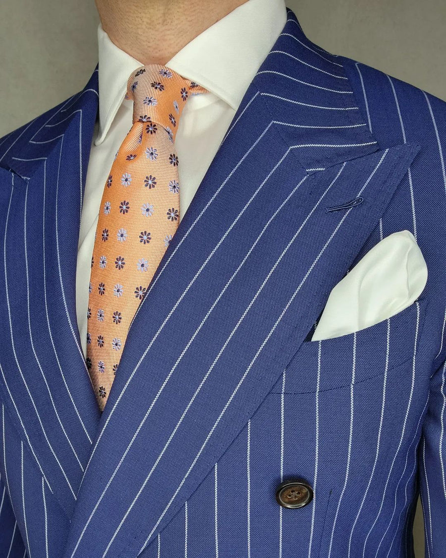 Salmon, Navy & Light Blue Geometric Foulard Silk Tie
