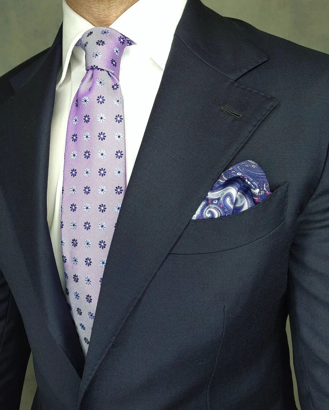 Lilac & Navy Geometric Foulard Silk Tie