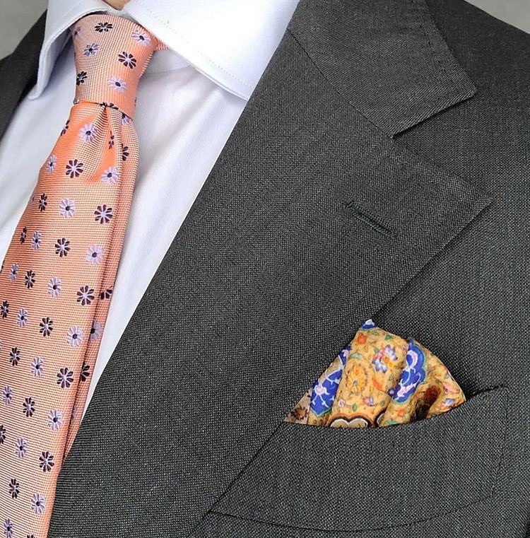 Salmon, Navy & Lilac Geometric Foulard Silk Tie