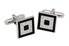 Black Enamel Cufflink Rhodium Plated Brass Base