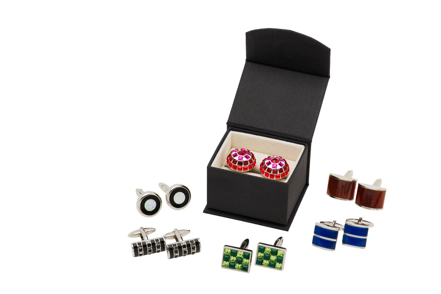 Precious stone cufflinks with packaging