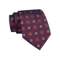 Burgundy & Blue Geometric Foulard Silk Tie
